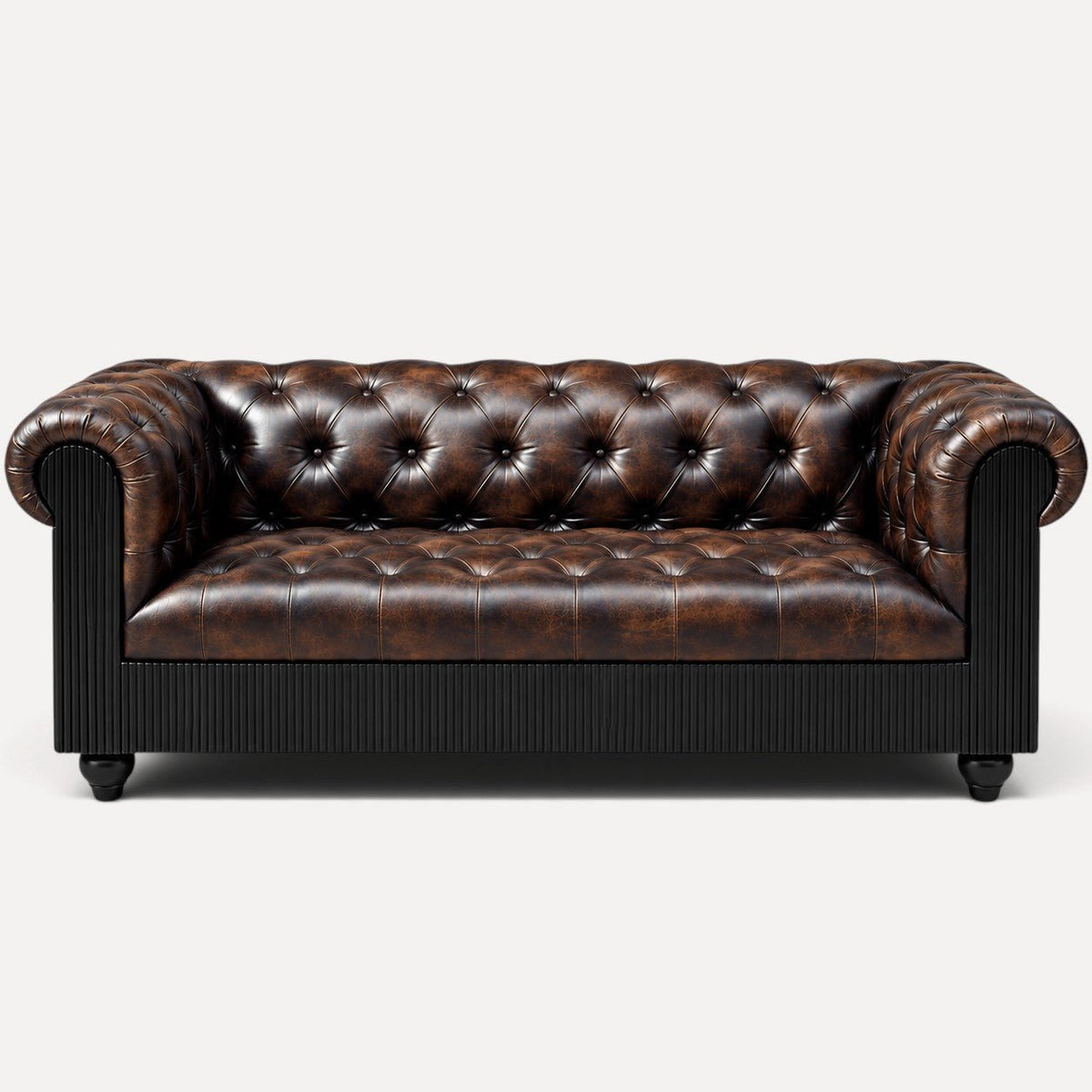 Mayfair Luxury Collection – Distressed Dark Brown Top Grain Buffalo Leather Chesterfield Sofa - Kukuu Sofa