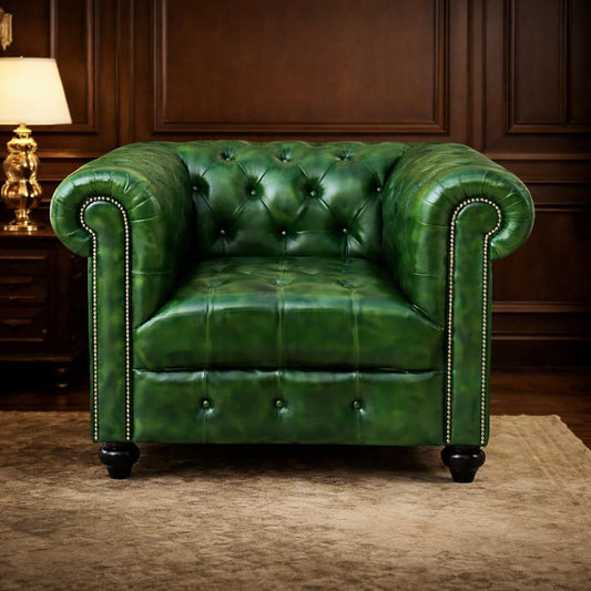 Kingsford Collection - Emerald Green Top Grain Buffalo Leather Chesterfield sofa ( Available May End)