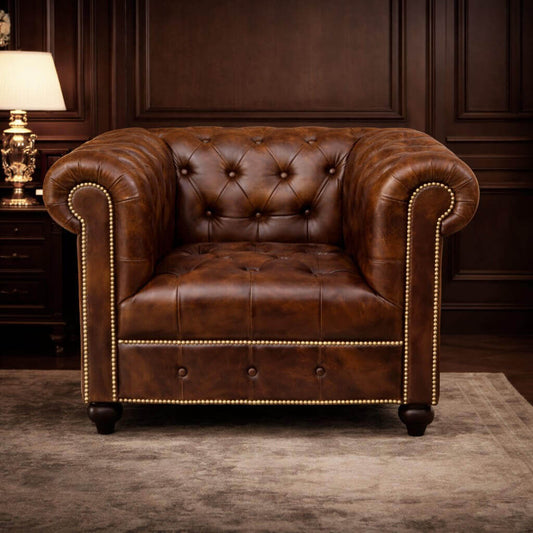 Kingsford- Vintage Brown Top Grain Buffalo Leather Chesterfield sofa ( Availabe May End)