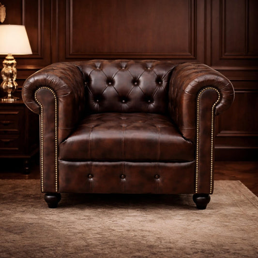 Kingsford Collection - Dark Brown Top Grain Buffalo Leather Chesterfield sofa ( Available May End)