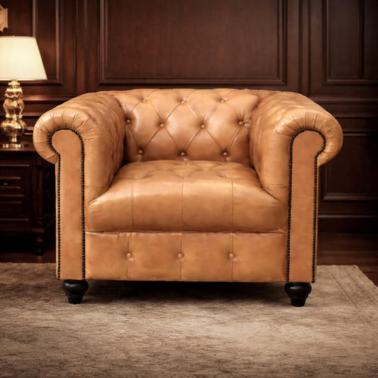 Kingsman Natural Tan Top Grain Buffalo Leather Chesterfield sofa (Availabe May End)