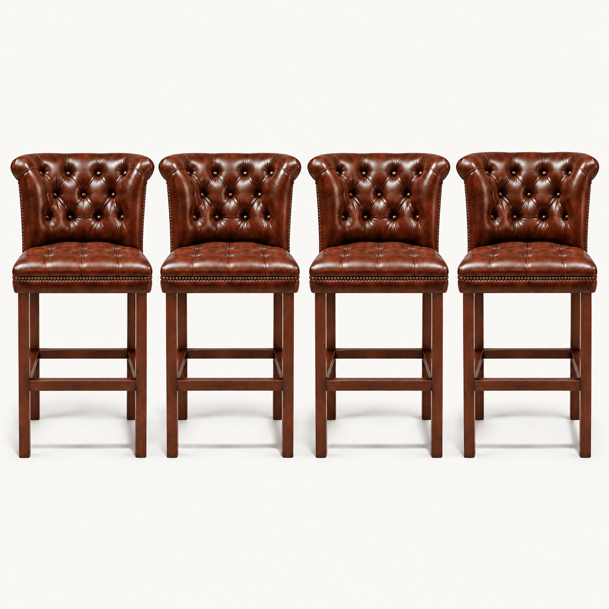 Windsor Chesterfield Genuine Leather Bar Stool – Vintage Brown | KUKUU Sofa - Kukuu Sofa