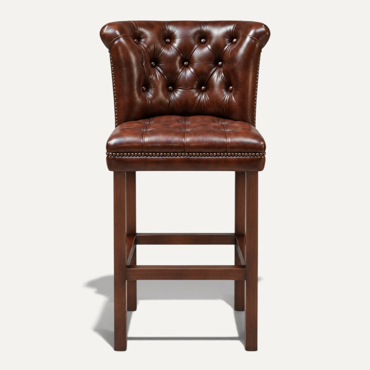 Windsor Chesterfield Genuine Leather Bar Stool – Vintage Brown | KUKUU Sofa - Kukuu Sofa