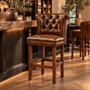 Windsor Chesterfield Genuine Leather Bar Stool – Vintage Brown | KUKUU Sofa - Kukuu Sofa
