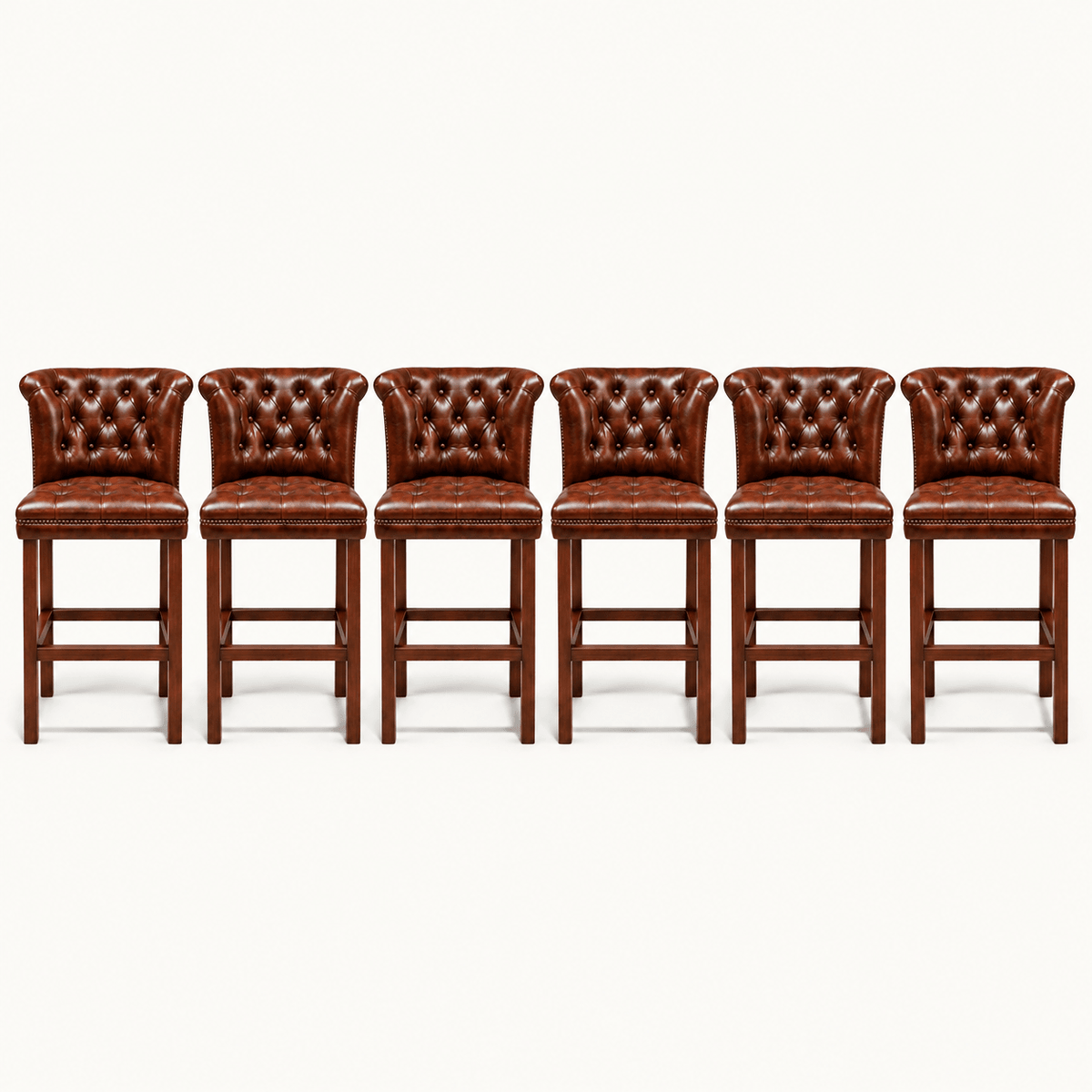 Windsor Chesterfield Genuine Leather Bar Stool – Vintage Brown | KUKUU Sofa - Kukuu Sofa