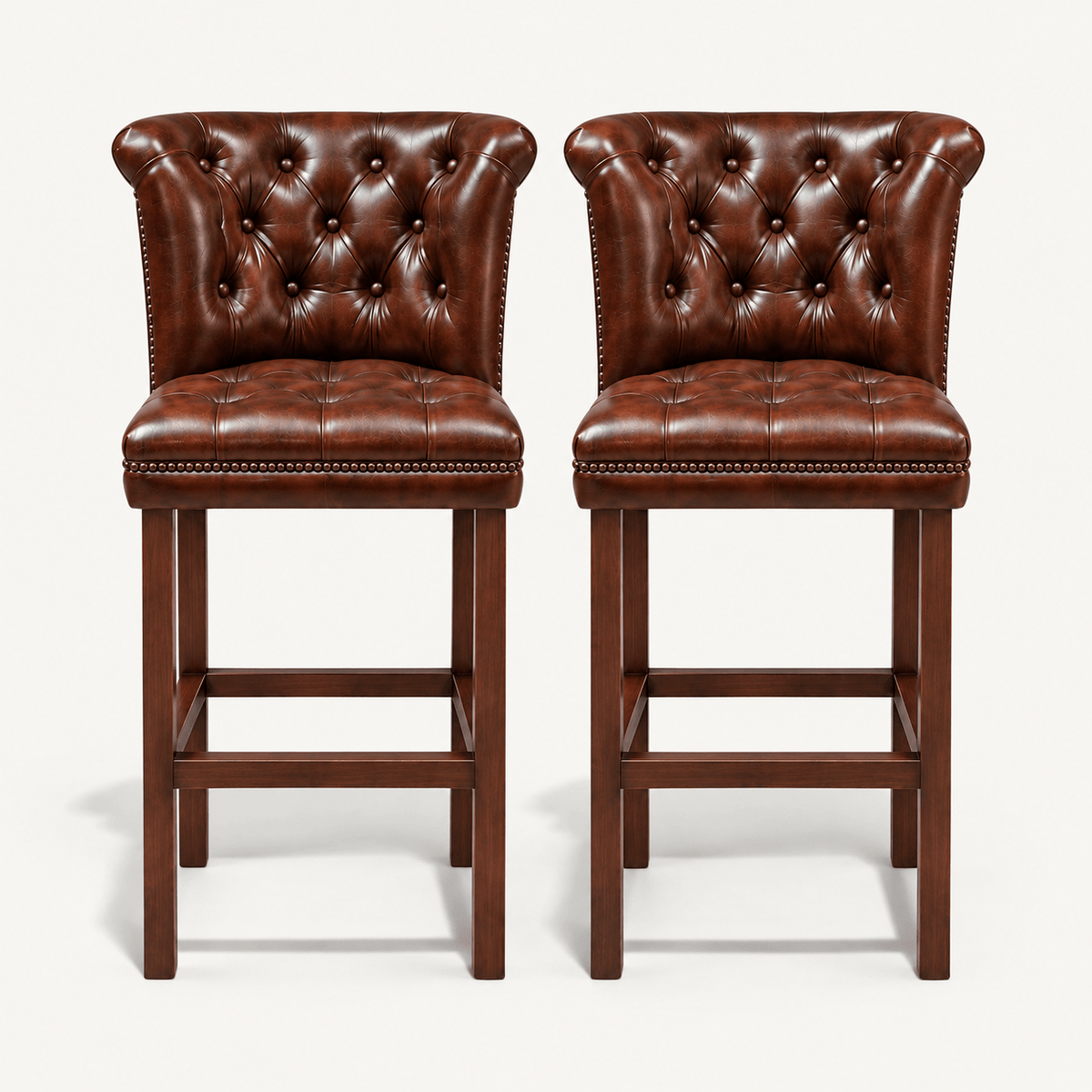 Windsor Chesterfield Genuine Leather Bar Stool – Vintage Brown | KUKUU Sofa - Kukuu Sofa