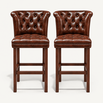 Windsor Chesterfield Genuine Leather Bar Stool – Vintage Brown | KUKUU Sofa - Kukuu Sofa
