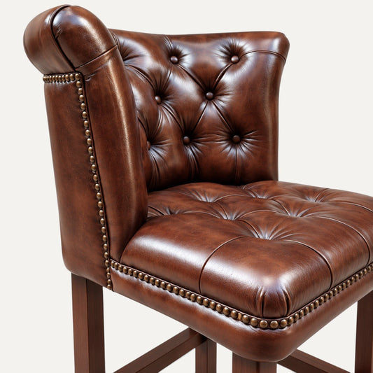 Windsor Chesterfield Genuine Leather Bar Stool – Vintage Brown | KUKUU Sofa - Kukuu Sofa