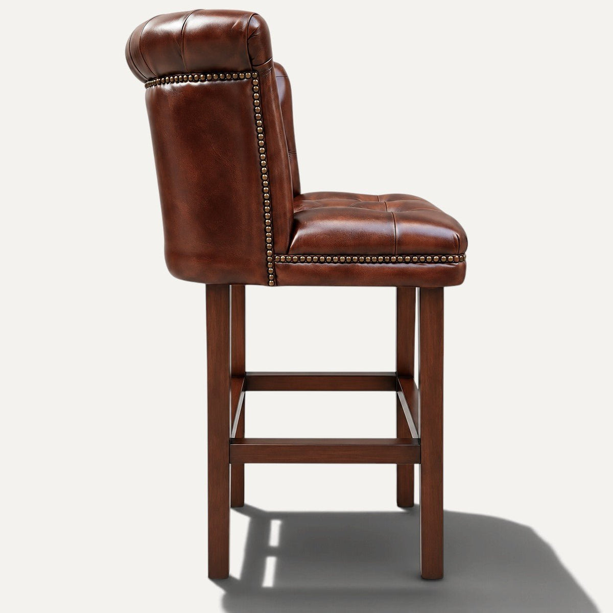 Windsor Chesterfield Genuine Leather Bar Stool – Vintage Brown | KUKUU Sofa - Kukuu Sofa