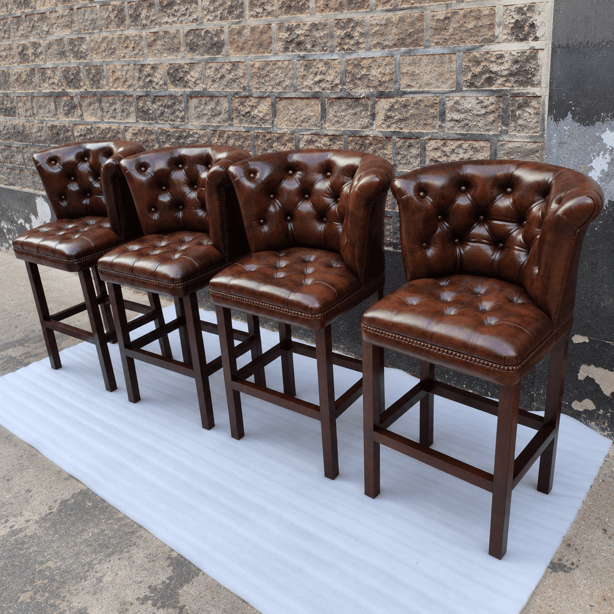 Windsor Chesterfield Genuine Leather Bar Stool – Vintage Brown | KUKUU Sofa - Kukuu Sofa