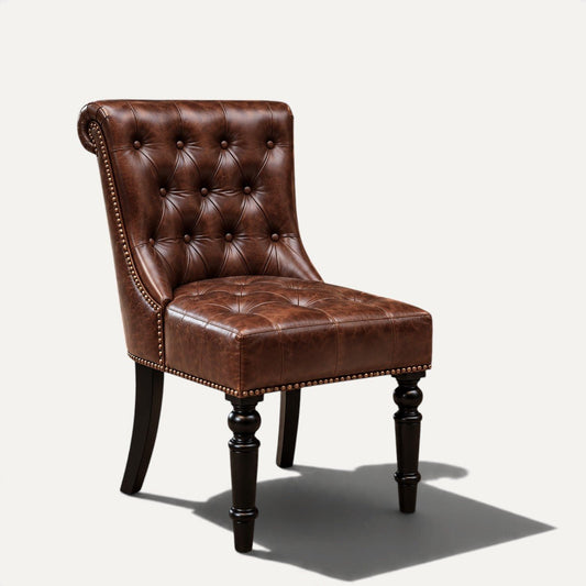 Windsor Chesterfield Genuine Leather Dining Chair – Vintage Brown | KUKUU Sofa - Kukuu Sofa