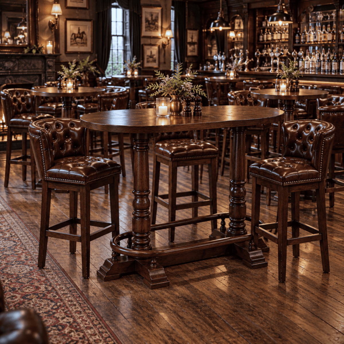 Windsor Traditional Oval Wooden Bar & Pub Poseur Table – Dark Brown - Kukuu Sofa