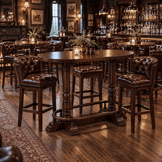 Windsor Traditional Oval Wooden Bar & Pub Poseur Table – Dark Brown - Kukuu Sofa