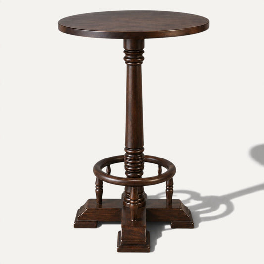 Windsor Traditional Round Wooden Bar & Pub Poseur Table – Dark Brown - Kukuu Sofa